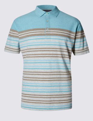 Pure Cotton Engineered Stripe Polo Shirt